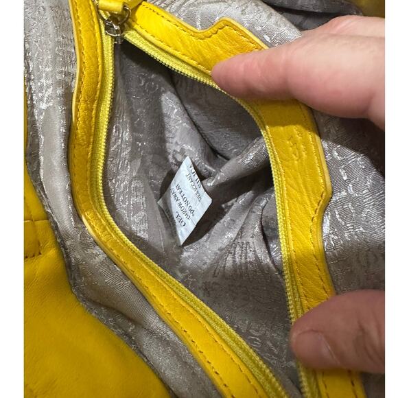 KH Design Pebbled Leather Saffron Yellow Slouchy Messenger Hobo Bag Indie Sleaze - Picture 3 of 13